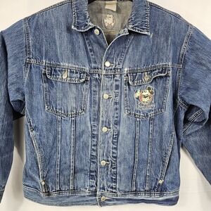 Disney Womens M Denim Jean Jacket Walt Disney Studios Burbank Mickey Embroidered